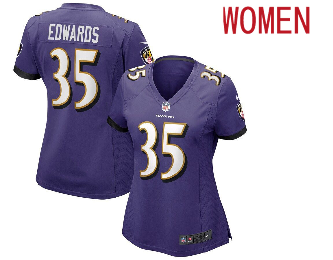 Women Baltimore Ravens 35 Gus Edwards Nike Purple Game NFL Jersey